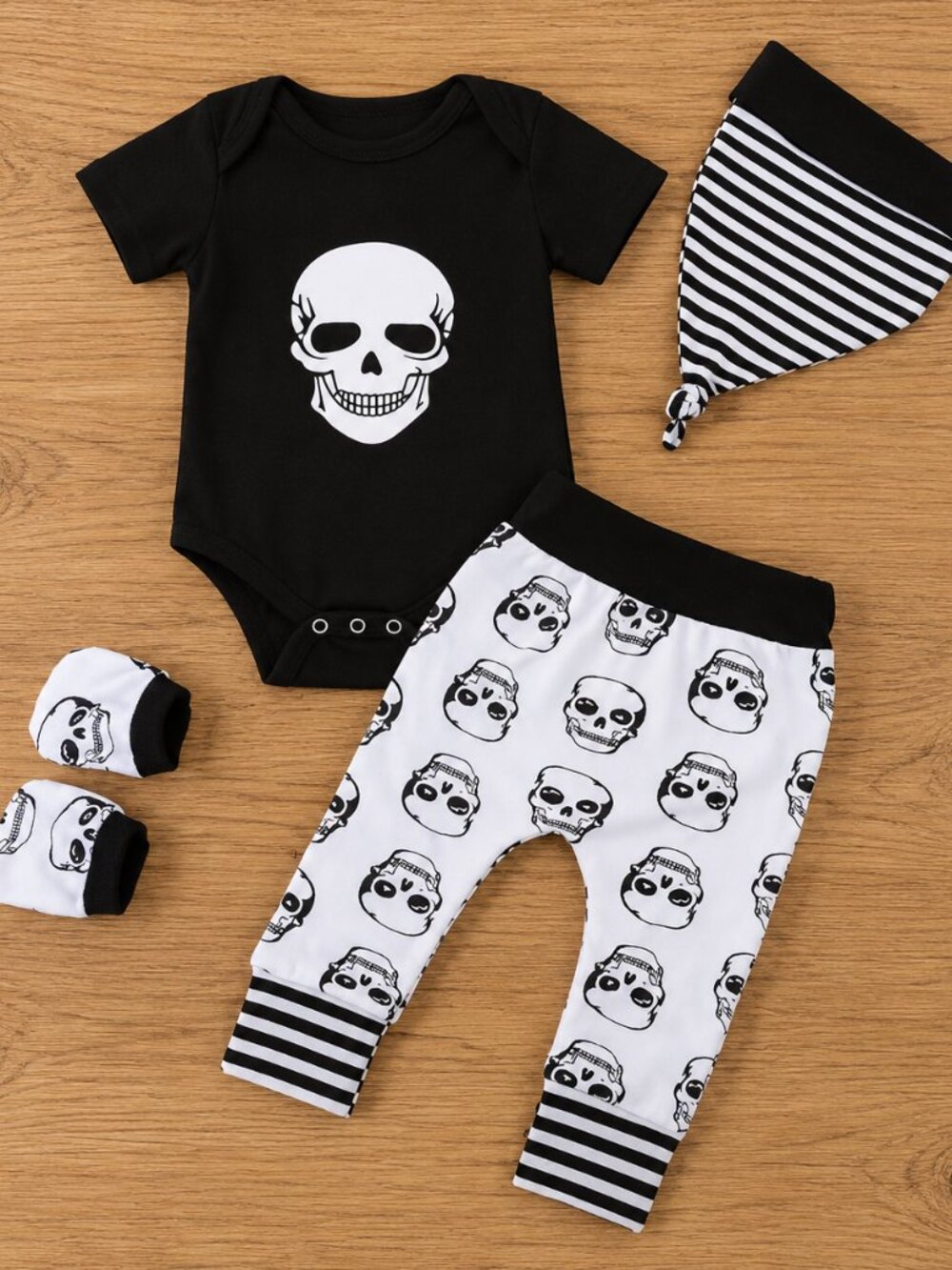 Baby Halloween Skull 4-Piece Outfit Set with Romper, Pants, Hat & Socks
